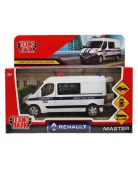 Машина металл RENAULT master ПОЛИЦИЯ длина 14 см, двери, инерц, белый, кор. Технопарк в кор.2*32шт