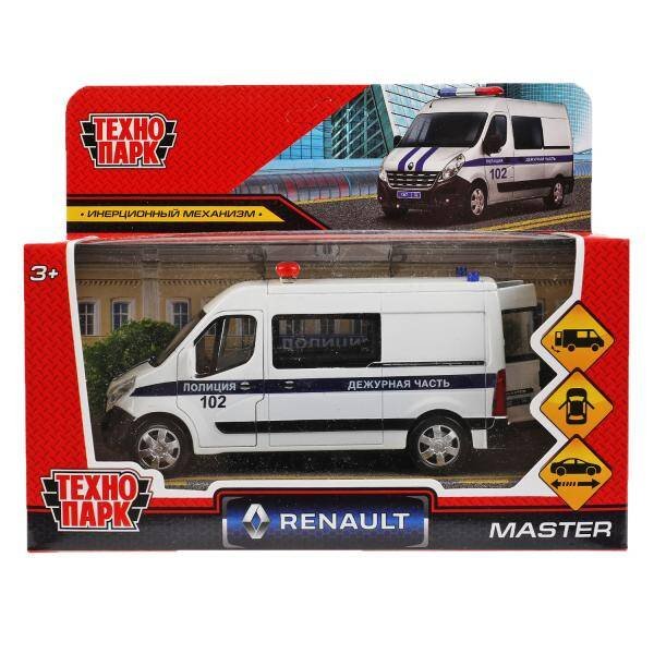 Машина металл RENAULT master ПОЛИЦИЯ длина 14 см, двери, инерц, белый, кор. Технопарк в кор.2*32шт