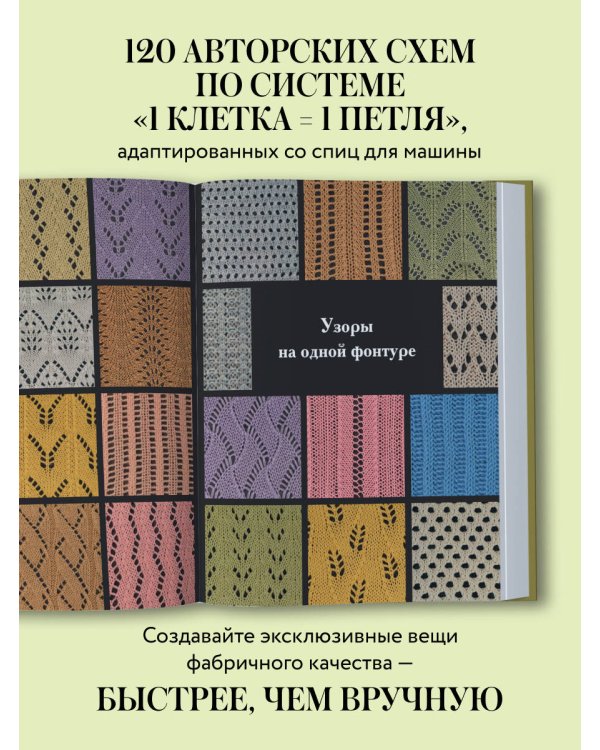 120 узоров для вязания на машине. Энциклопедия дизайнов со схемами, принципами построения и готовыми решениями для ручной деккеровки