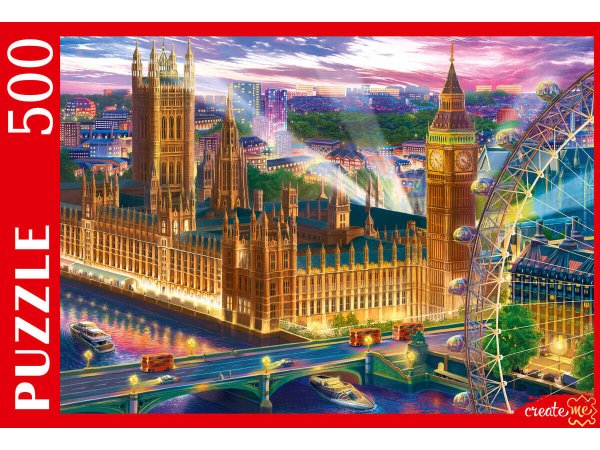 ГОРОДА (Рыжий Кот) ПАЗЛЫ 500 элементов. ПАНОРАМА НОЧНОГО ЛОНДОНА (Арт. Ф500-0749)
