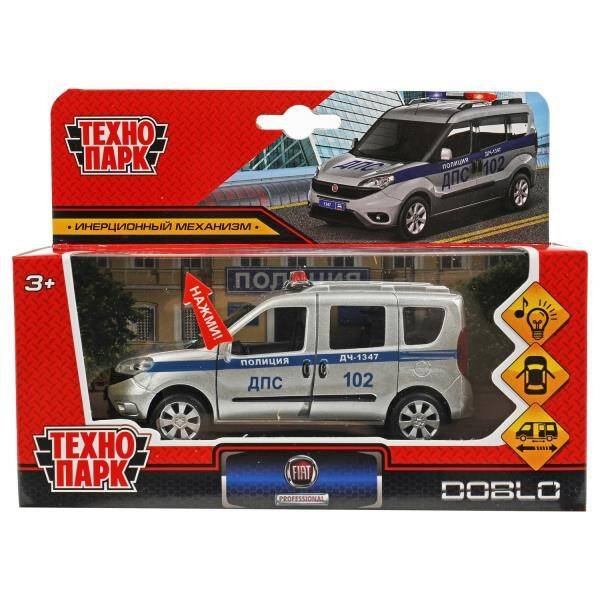 Машина металл свет-звук FIAT DOBLO ПОЛИЦИЯ 12 см, двери, инерц, серебр, кор. Технопарк в кор.2*36шт