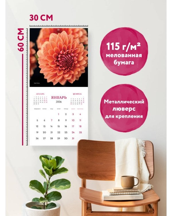 Георгины. Звезды в саду. Календарь настенный на 2026 год (300х300 мм)