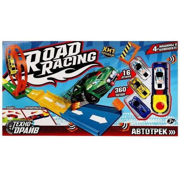 ТРЕКИ (Умка) Автотрек петля 360, 4 машинки, кор.47,5*26,5*4,5см ТЕХНОДРАЙВ в кор.2*24шт
