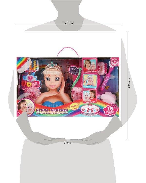 Кукла-манекен 18 см, с 18 аксессуарами для волос, в кор. КАРАПУЗ в кор.12шт
