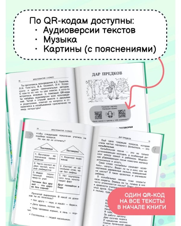 Хрестоматия для внеклассного чтения. 2 класс. Аудиоверсии по QR-коду