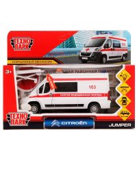 Машина металл свет-звук CITROEN JUMPER СКОРАЯ 14 см, двер, инер, белый, кор. Технопарк в кор.2*36шт