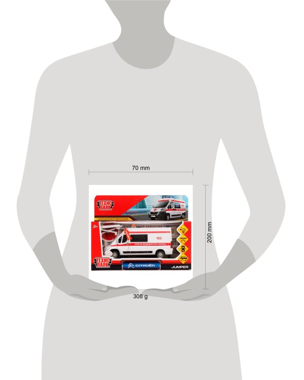 Машина металл свет-звук CITROEN JUMPER СКОРАЯ 14 см, двер, инер, белый, кор. Технопарк в кор.2*36шт