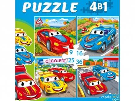 14. ПАЗЛЫ (4 в 1) (9,16, 25, 36 эл.) (Рыжий Кот) ПАЗЛЫ 4 в 1. СПОРТИВНЫЕ ТАЧКИ (9,16, 25, 36 эл.) (Арт. П-6773)