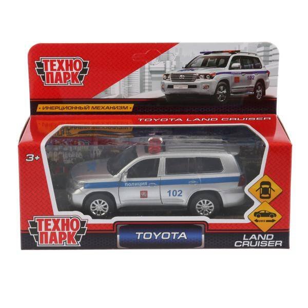 ТМ Технопарк. Машина металл "TOYOTA LAND CRUISER ПОЛИЦИЯ" 12,5см, открыв. двери, инерц. в кор.2*36шт