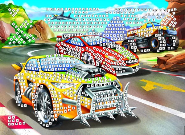 Вне серии (Рыжий Кот) МОЗАИКА МЯГКАЯ. формат А3 (34.5х25 см). БЫСТРЫЕ АВТОМОБИЛИ (Арт. М-2599)