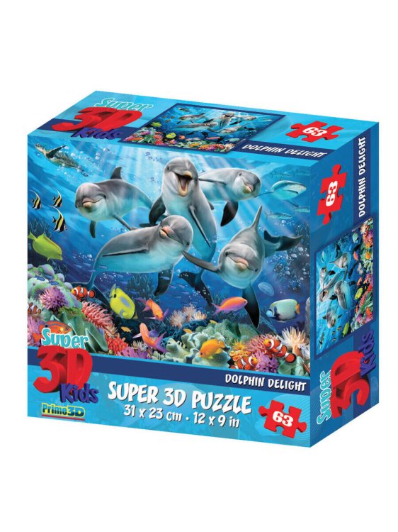 Пазл Super 3D «Дельфиний восторг», 63 дет., 4+ Размер собран. пазла 31х23см.(арт.13522) игр.-голов.