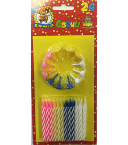 03 Свечи с подставками (MILAND) Свечи для торта разноцветные 24 шт с подставками С-1231