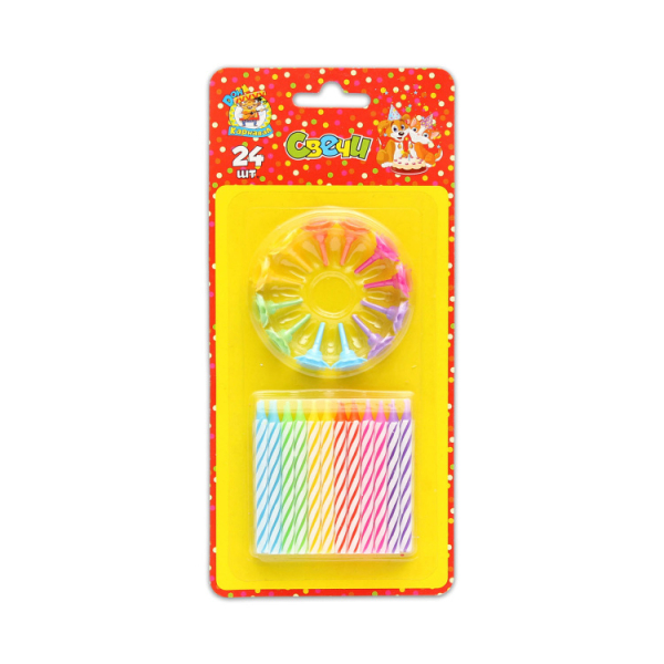 Свечи для торта с подставками. Цветное ассорти,  24 шт.  С-0466