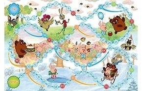 00. СОЮЗМУЛЬТФИЛЬМ (Рыжий Кот) Союзмультфильм. Мини-игра. "Винни Пух" (пакет, игр.поле, фишки, кубик) (Арт. ИН-5013)