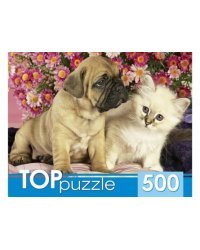 TOPpuzzle. ПАЗЛЫ 500 элементов. КБТП500-6800 Щенок и котёнок