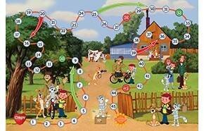 00. СОЮЗМУЛЬТФИЛЬМ (Рыжий Кот) Союзмультфильм. Мини-игра. "Простоквашино" (пакет, игр.поле, фишки, кубик) (Арт. ИН-5017)