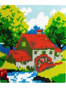 Н-р для дет.творч.Алмаз. моз. (класс.) 21х25 см на карт.с част. заполн.MyArt. ДОМИК У РЕКИ. НД-1444