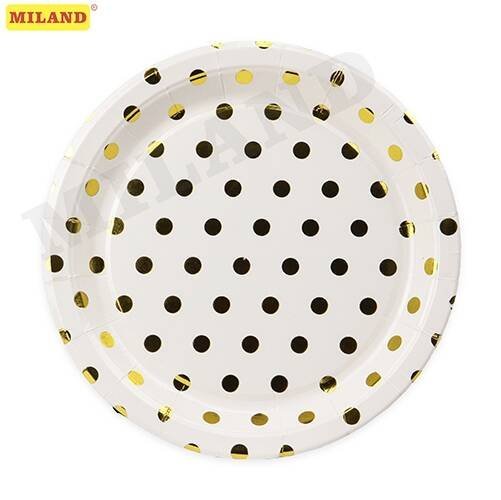 Бумажные тарелки с  золотым тиснением  Горох,23 см,6 шт, еврослот СП-5171