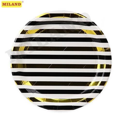 Бумажные тарелки с золотым тиснением Полосы,23 см,6 шт СП-5173