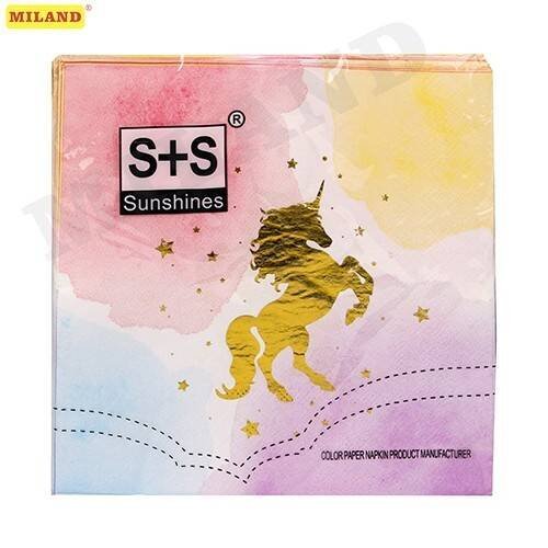 Салфетки (MILAND) Бумажные салфетки с золотым тиснением Единороги ,33 см,20 шт, еврослот СП-5195