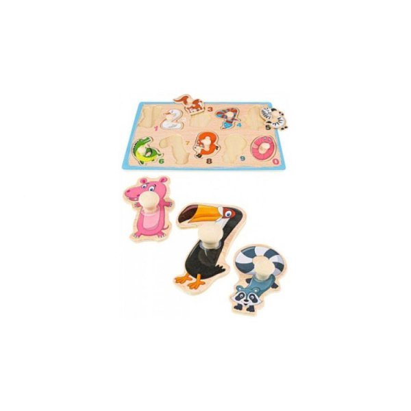 РАМКИ-ВКЛАДЫШИ РАЗВИВАЮЩИЕ (Рыжий Кот) Деревянная рамка-вкладыш (22,5х15м) "ЖИВОТНЫЕ-ЦИФРЫ" Арт.AN02339