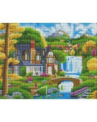 Алмаз. мозаика (класс.) 40х50 см,с подр.,с полн.заполн.(27цв.) КРАСИВЫЙ ДОМ У ВОДОПАДА (Арт. AC4077)