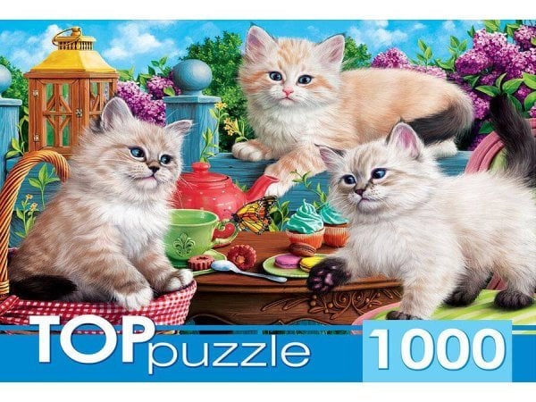 ЖИВОТНЫЕ (Рыжий Кот) TOPpuzzle. ПАЗЛЫ 1000 элементов. ХТП1000-2157 Котята и чаепитие