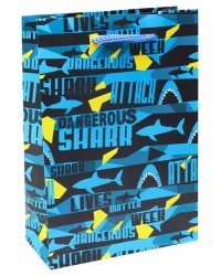 Пакет подарочный с матовой ламинацией 18x23x10 см  (M) Внимание. Акулы, 157 г ПКП-3553