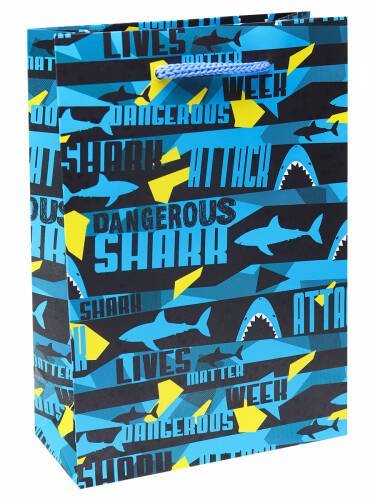 Пакет подарочный с матовой ламинацией 18x23x10 см  (M) Внимание. Акулы, 157 г ПКП-3553