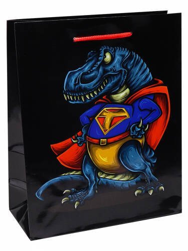 Optima Пакет подарочный с глянцевой ламинацией 18x23x8 см  (M) Тираннозавр, 128 г ПКП-3542