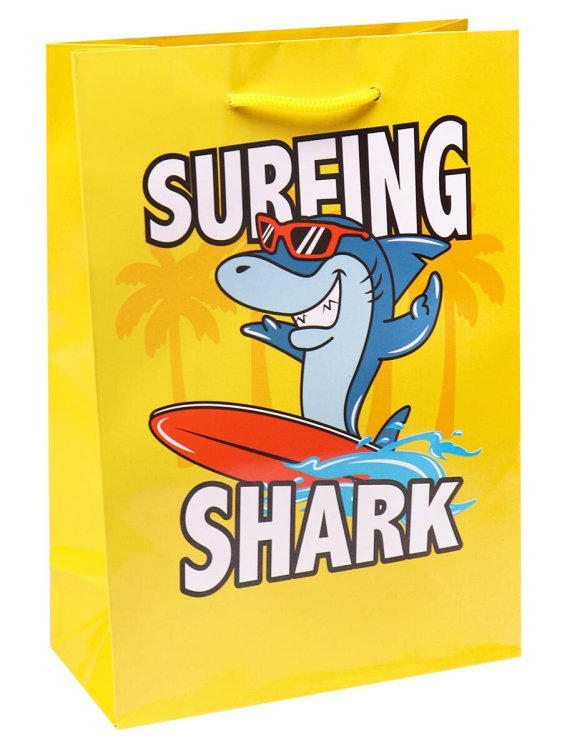 Optima Пакет подарочный с глянцевой ламинацией 26,4x32,7x8 см  (L) Акула на волне, 128 г ПКП-3603