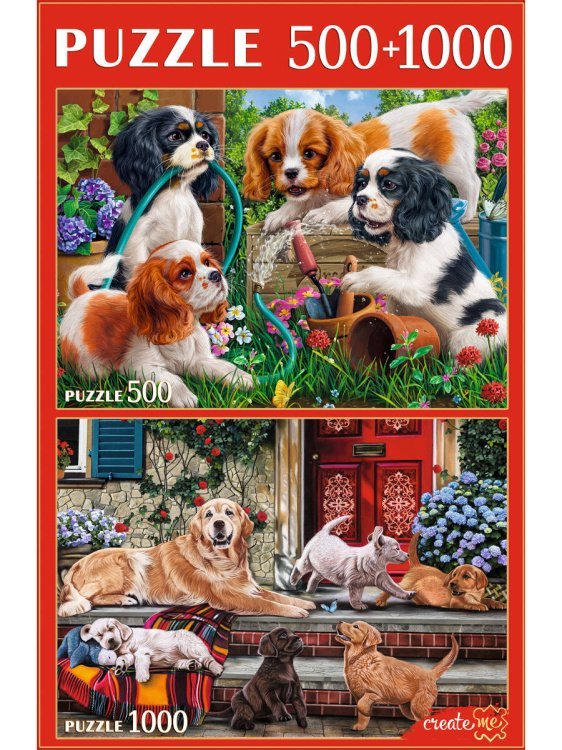 46. НАБОРЫ ПАЗЛОВ 2в1 (500+1000) (Рыжий Кот) НАБОРЫ ПАЗЛОВ 2в1 (500+1000) ВЕСЕЛЫЕ СОБАЧКИ Арт. ХП500-1000-4485