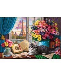 Алмаз. мозаика (класс)40х50 см,с подр.,с част.зап.(35 цв.)Котёнок и парижский натюрморт(Арт.ACD5034)