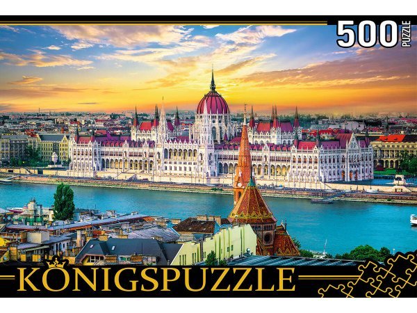 ГОРОДА (Рыжий Кот) Konigspuzzle. ПАЗЛЫ 500 элементов. ВЕНГРИЯ. ЗАКАТ В БУДАПЕШТЕ