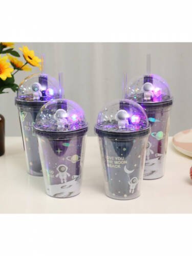 Стакан с трубочкой Космонавт, в ассортименте,  380 ml СП-5855