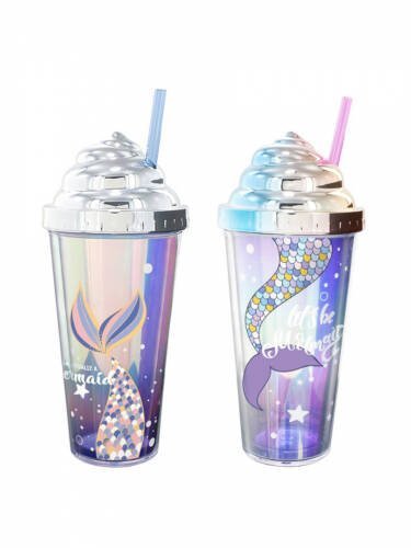 Стакан с трубочкой Хвост русалки, в ассортименте, 400 ml СП-5862