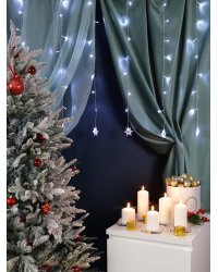 Гирлянда Бахрома со снежинками 5х0,8м, прозр. нить, 216 белые лампы, 8 реж. Для исп. в доме НУ-3638