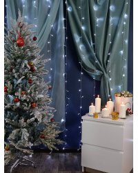 Гирлянда Занавес 3х2 м, прозрачная нить, 400 белых ламп. Для исп. в доме НУ-3656