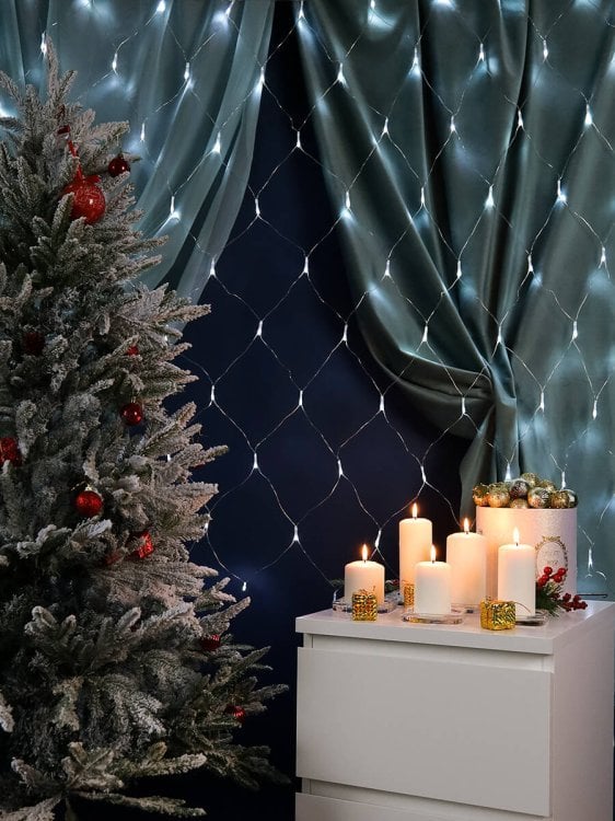 Гирлянда Сетка 3х2м, прозр. нить, 192 белые лампы,8 реж. Для использования в доме НУ-3637