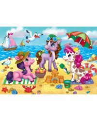 Алмаз.моз.(блест.)22х32 см,с подр.,с полн.заполн.(22 цв.)Разноцветные пони на пляже (Арт. AS22030)
