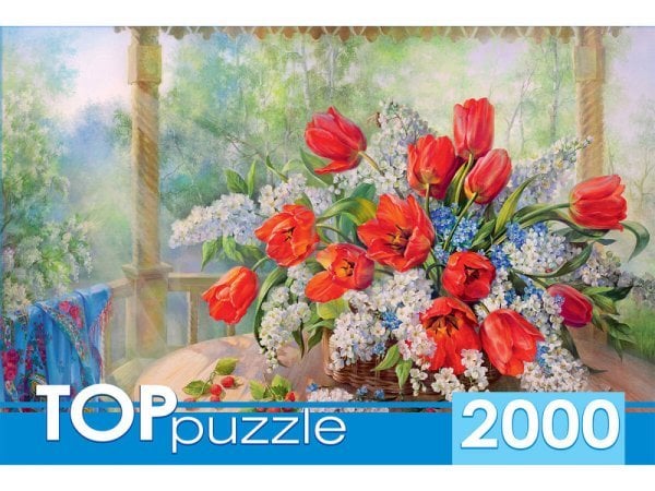 TOPpuzzle. ПАЗЛЫ 2000 элементов. РУКТП2000-1592 Русская коллекция. О.Дандорф. Тюльпаны с черёмухой