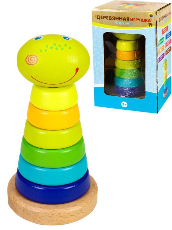 Деревянная игрушка. Пирамидка. "Гусеничка" (15.4 см) (арт. ИД-8042)