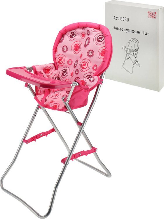01. АКСЕССУАРЫ ДЛЯ КУКОЛ (Рыжий Кот) Кукольный стульчик для кормления(40,5х30,5х66 см)"Розовые кружочки"(метал.,в кор.) (Арт.9330)