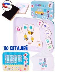 Магнитные головоломки"СЛОВА" дер. детали(17*12*3 см)(110 дет.,30 карт.,в короб) ( Арт. ИД-5157)