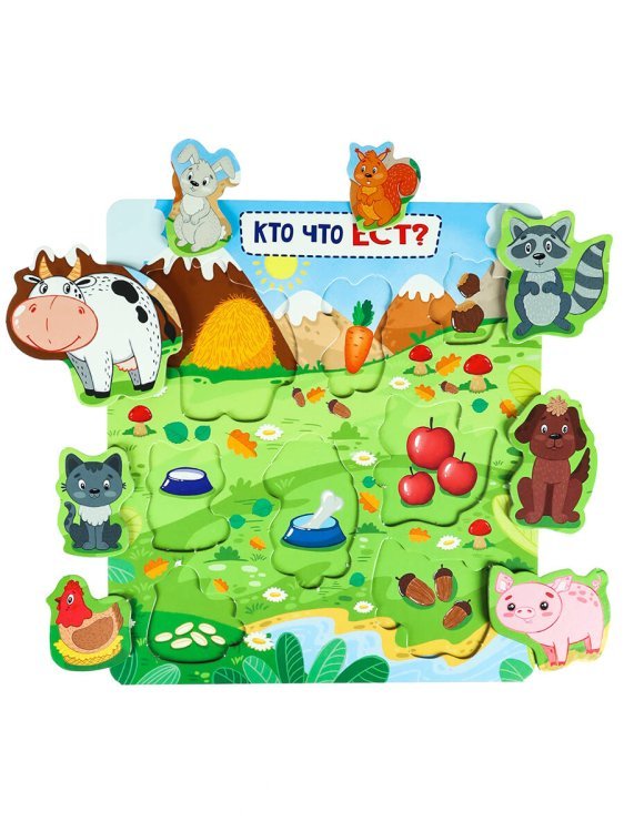 23. РАЗВИВАЮЩИЕ РАМКИ-ВКЛАДЫШИ (Рыжий Кот) Игры малышам. Рамка-вкладыш "Кто что ест?" (Арт. И-5654)