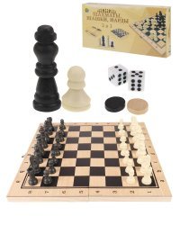 Игра 3 в 1 дерево (шахматы, шашки, нарды) 24х12х3 см шах.фиг.- пластик, шашки-дерево ( Арт. ИН-9463)