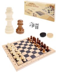 Игра 3 в 1 дерево (шахматы, шашки, нарды) (29х14.5х3 см) шах.фиг.- пластик, шашки-дер (Арт. ИН-9464)