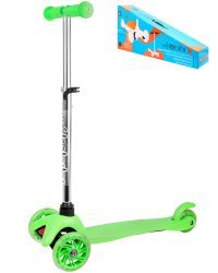 Самокат 3-х колесный зеленый  (54*11*51-70) кол. 11/7,8см,PU,передн.свет,до 60кг)в кор. (Арт.И-3380)