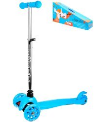 Самокат 3-х колесный голубой (54*11*51-70) кол.11/7,8см,PU,передн.свет,до 60кг) в кор. (Арт.И-3379)