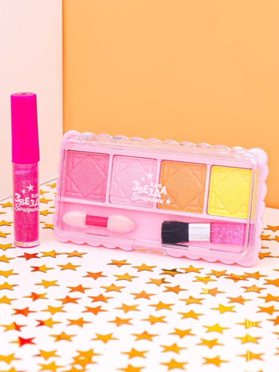Набор детской косметики "Модная девчонка" (блеск, тени, кисть, апплик, цвет микс) ( Арт. КС-5215)